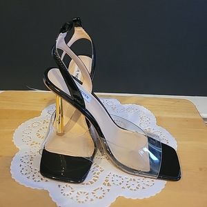 Steve Madden Black Clear Strap Stiletto Sandals